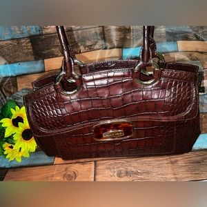 Antonio Milani Vintage Leather Croc Embossed Hand Bag Purse (Red/Brown & Green)